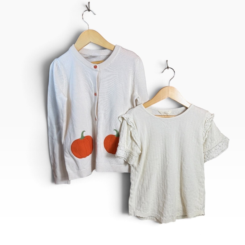 Gymboree Matilda Jane Girls Pumpkin Cardigan & Lace Waffle Top Set Size 8 Fall